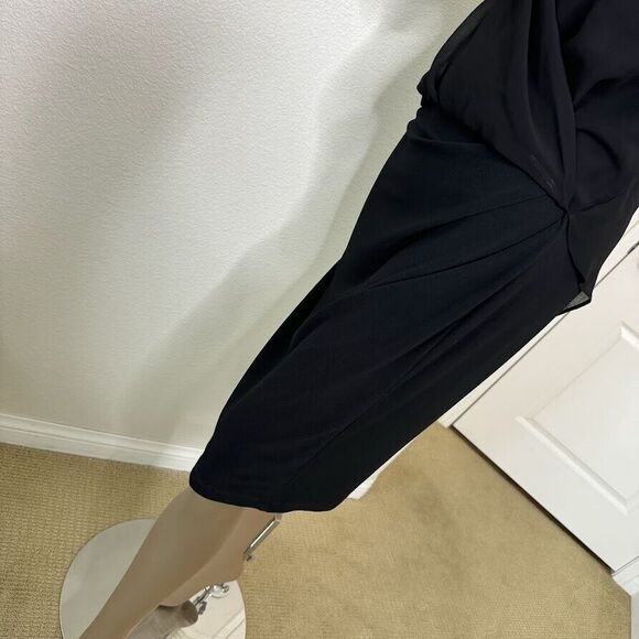 Robert Rodriguez Dress Medium Black Wrap Midi V-Neck Sleeveless Chiffon Overlay - Picture 7 of 15